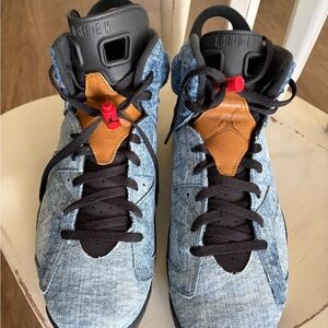 Nike Air Jordan Denim and Leather High-Top Sneakers